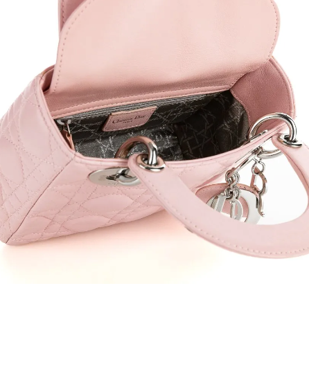 DIOR Pink Leather Lady Dior Tote with Silver Hardware