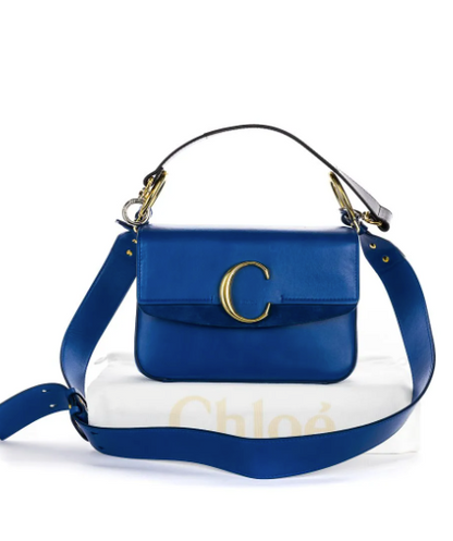 CHLOÉ “C” Blue Double Carry Bag Top Handle/Crossbody bag