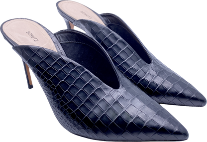 Schutz Black Leather Croc Stiletto Heel UK 5 EU 38 👠