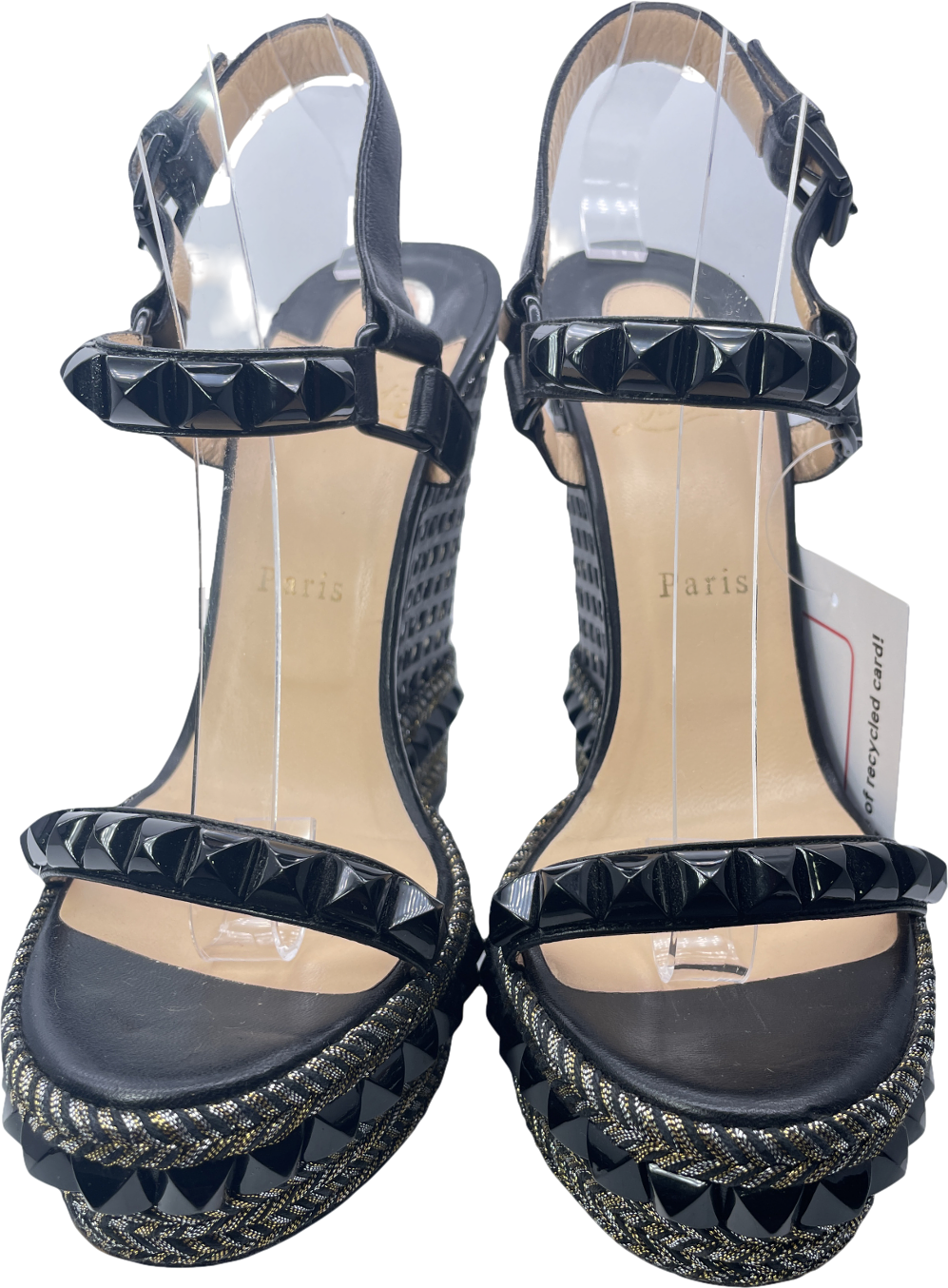 Christian Louboutin Black Studded 140mm Cataclou Wedge Sandals UK 6 EU 39 👠