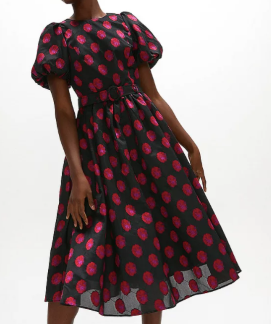COAST BLACK/RED FLORAL PUFF SLEEVE DRESS UK 8