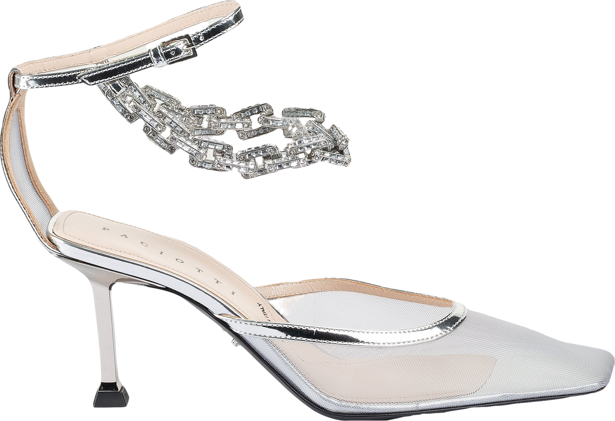 CESARE PACIOTTI Metallic Silver Leather And Mesh Swarovski Chain