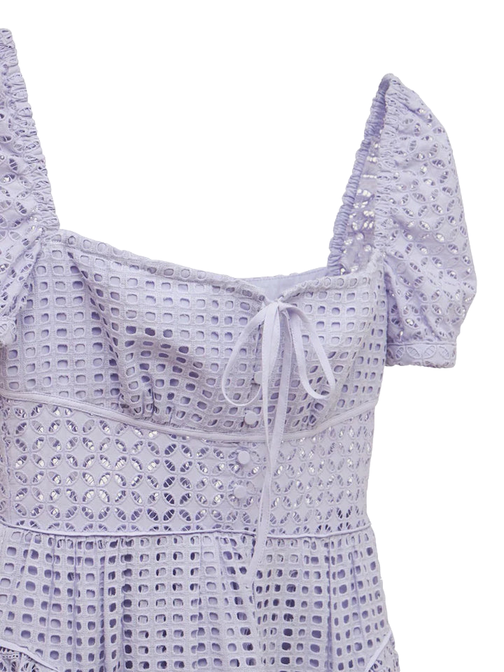 Self-Portrait Purple Soft Lilac Broderie Midi Dress BNWT UK 6