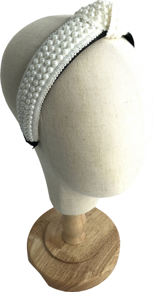 White Beaded Knot Headband One Size