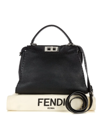 FENDI Black Peekaboo I Seeu Romano leather topstitched Handbag with silver hardware