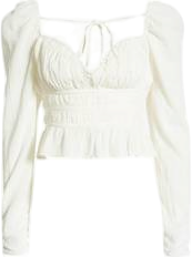 Free People White Ruched Blouse With Structured Sweetheart Neckline UK XS
