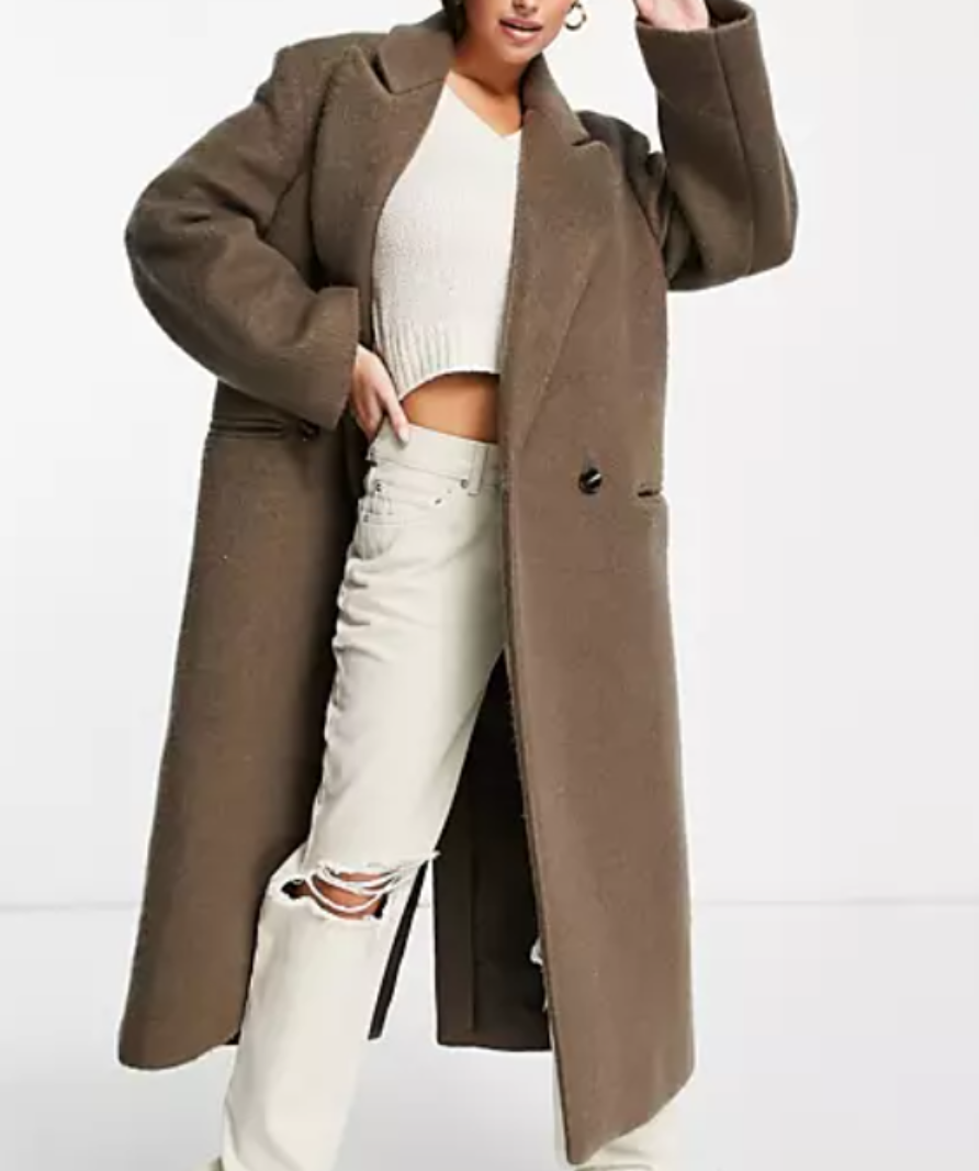 ASOS Design brown brushed wool mix dad coat UK 10