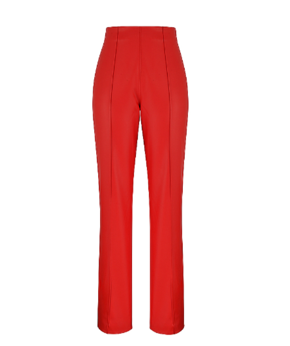 House of CB ELENAORA SCARLET VEGAN LEATHER TROUSERS UK XS