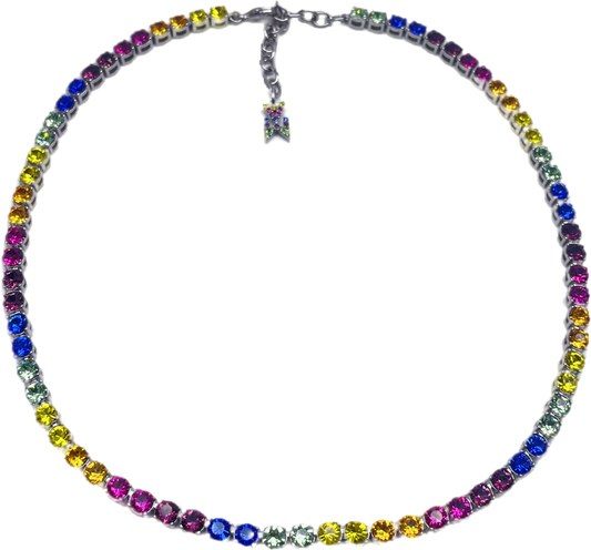Astrid & Miyu Multicoloured Rainbow Crystal Tennis Choker Necklace