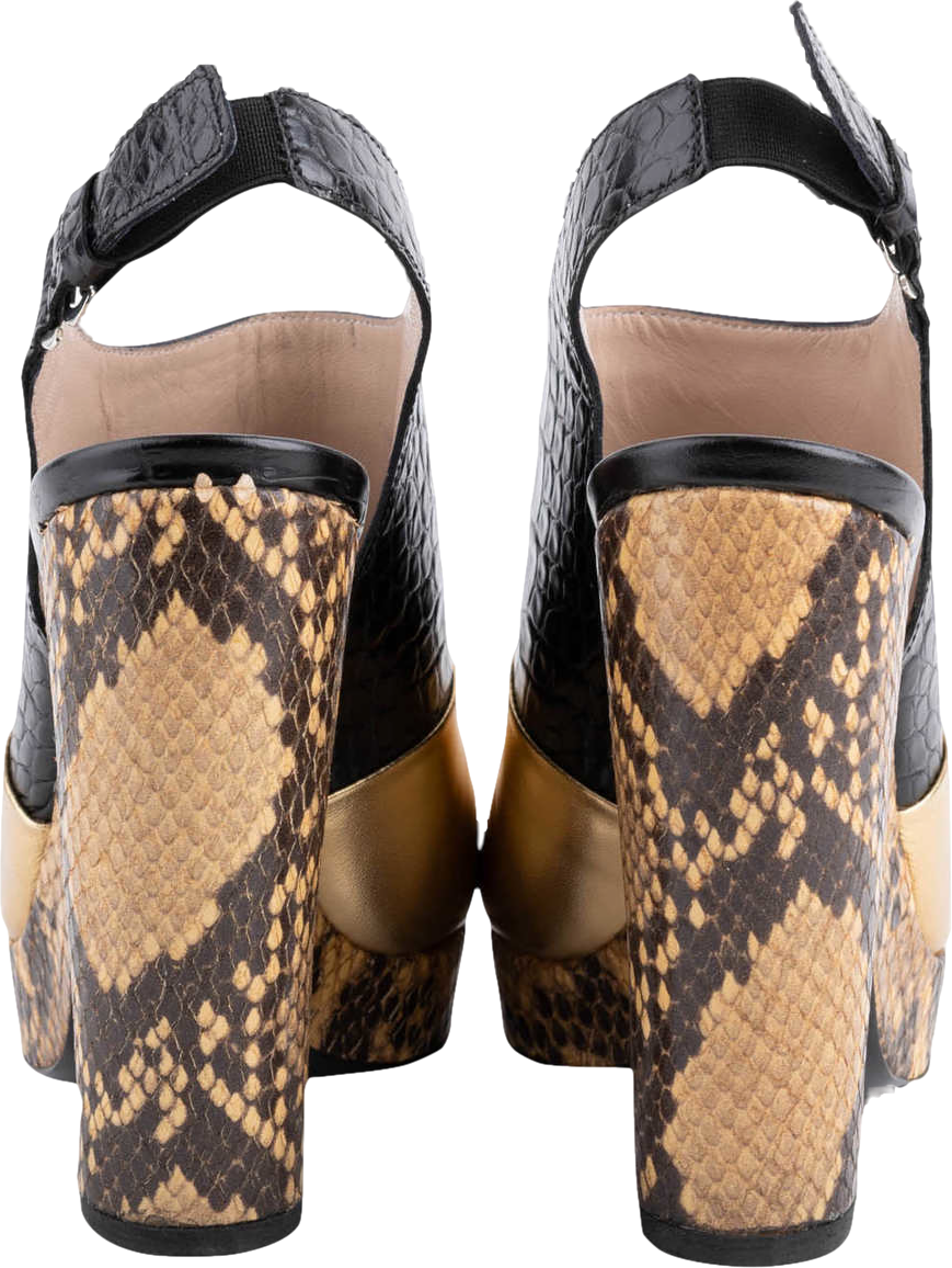 Dries Van Noten Metallic Gold /black Colour Block Python Platform Sandals UK 3 EU 36 👠