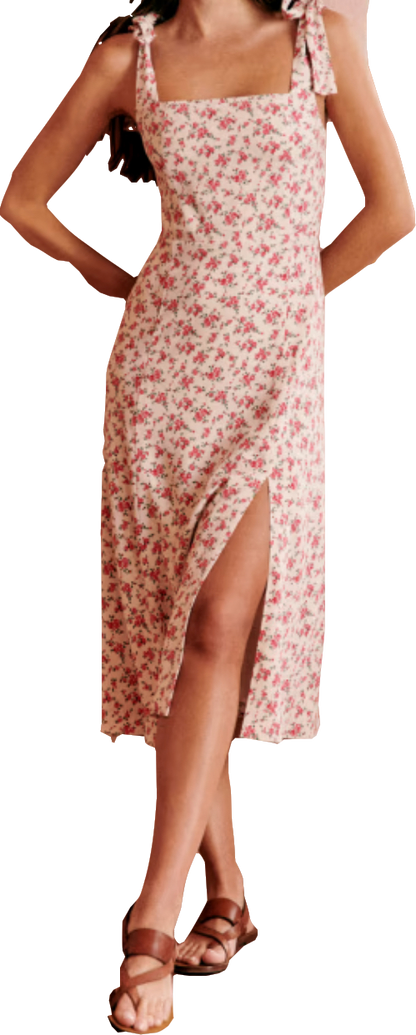 Sezane Cream Rose Print Dorotha Midi Dress BNWT  UK 10