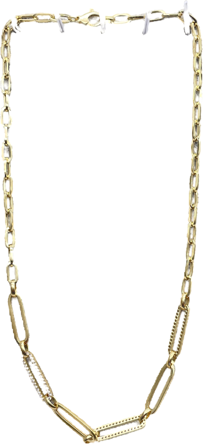 glambou Metallic 18k Gold Plated Pave Chain Link Necklace