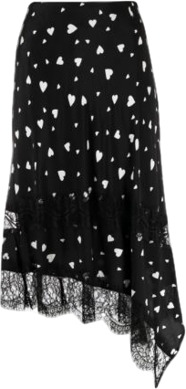 Essentiel Antwerp Black Asymmetric Heart Print Lace Trim Skirt UK 10