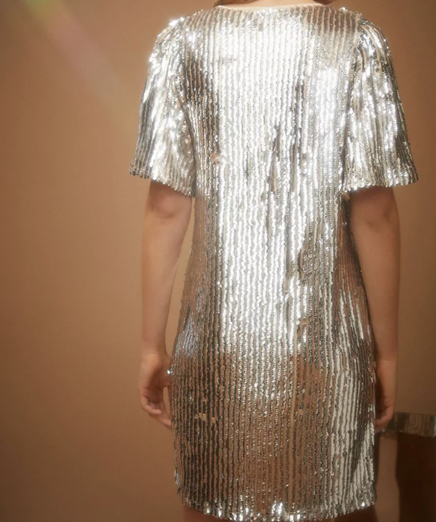 Oasis Silver Petite Sequin Tee Shirt Dress UK 8