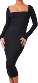 Missguided Black Slinky Square Neck Long Sleeve Midaxi Dress UK 6