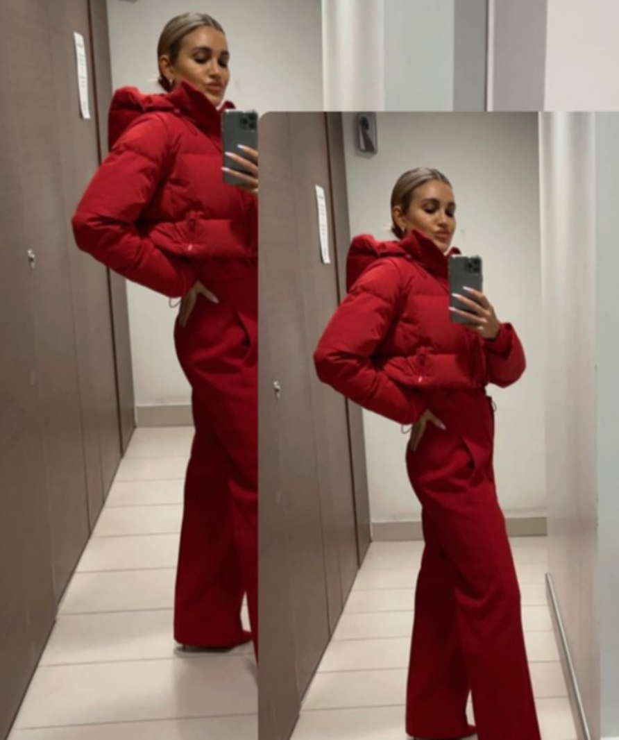 REISS Reworked Red cropped puffer coat UK XS