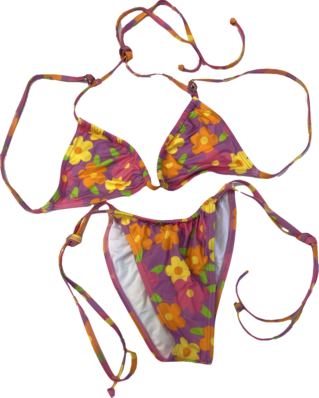 snrklbr Purple Vice Bikini Top And Tie Bottoms In Bright Flower Print UK M