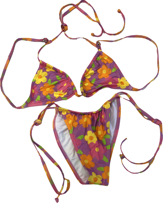 snrklbr Purple Vice Bikini Top And Tie Bottoms In Bright Flower Print UK M