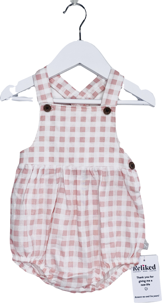 The Little Tailor Pink Gingham Print Cotton Shorty Dungaree Romper 9-12 Months
