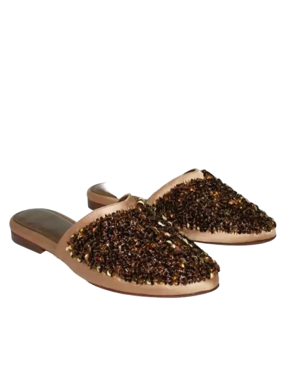 zyne Metallic Bronze Leather Beaded Mules UK 6 EU 39 👠