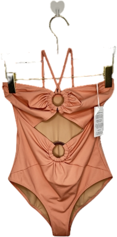 evarae Pink Elio Cutout Embellished Stretch Halterneck Swimsuit UK S