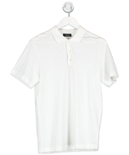 Theory White Bron Polo Shirt In Cosmos Slub Cotton UK XS - 7526085132478_Front_Reliked.png