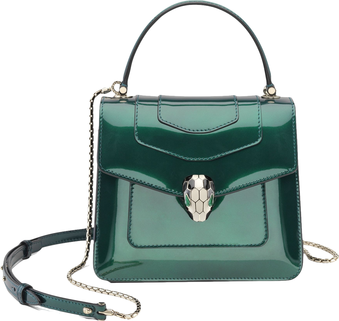 BVLGARI Green Polished Leather  Serpenti Forever Top-handle Bag