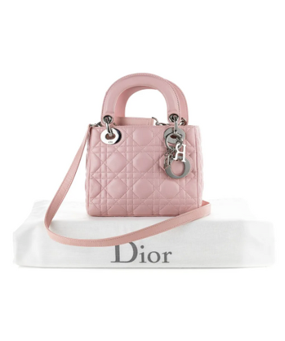 DIOR Pink Leather Lady Dior Tote with Silver Hardware