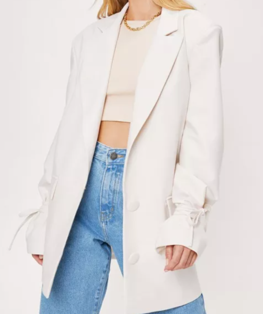 Nasty Gal cream petite tie sleeve oversized blazer UK 8