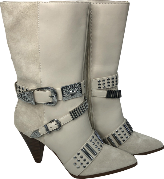 River Island Cream Buckle Detail Cowgirl Boots UK 7 EU 40 👠