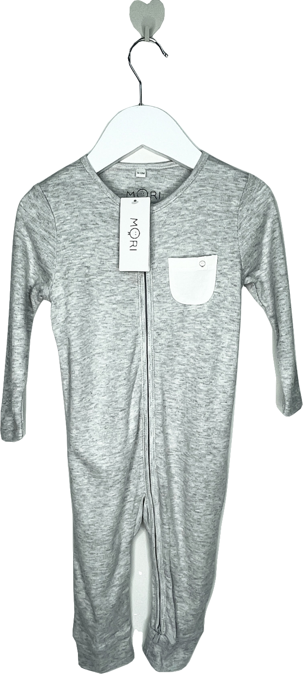 Mori Baby Grey marl Bamboo/organic Cotton Ribbed Clever Zip Sleepsuit BNWT 9-12 Months