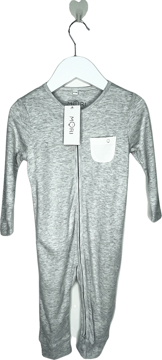 Mori Baby Grey marl Bamboo/organic Cotton Ribbed Clever Zip Sleepsuit BNWT 9-12 Months