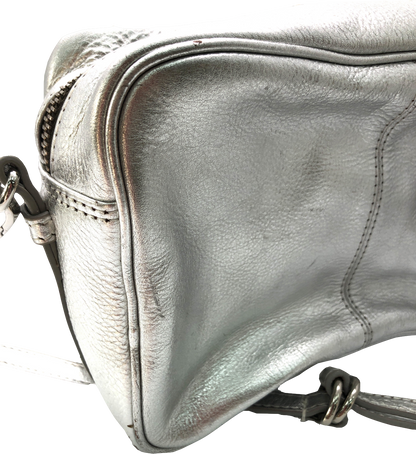 Caroline Gardner Metallic Silver Leather Camera Bag
