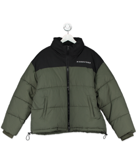 Missguided Dark Green Colourblock Puffer Coat UK 18