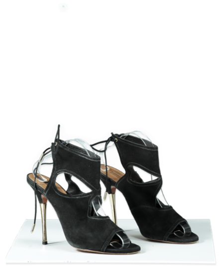 Aquazzura Black Suede Lace Up Heels With Gold Heel - UK 8 EU 41 👠