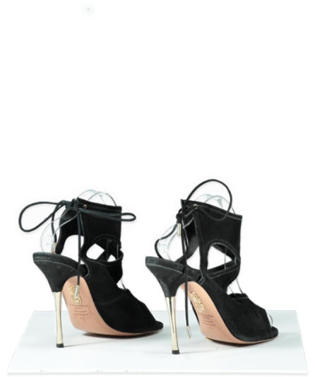 Aquazzura Black Suede Lace Up Heels With Gold Heel - UK 8 EU 41 👠