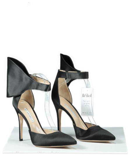 By Anabelle Black Satin Bow Detail Court Heels UK 8 EU 41 👠