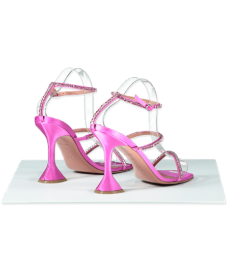 Amina Muaddi Pink Satin Gilda Sandals 95 UK 7 EU 40 👠
