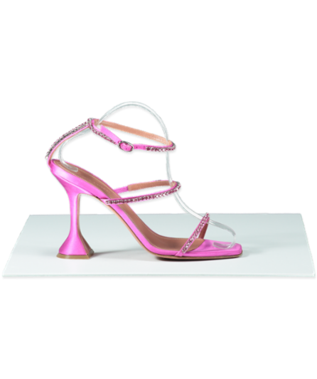 Amina Muaddi Pink Satin Gilda Sandals 95 UK 7 EU 40 👠