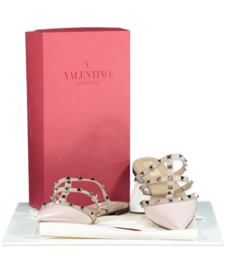 Valentino Garavani Pink Rockstud Patent Leather Mules UK 6 EU 39 👠
