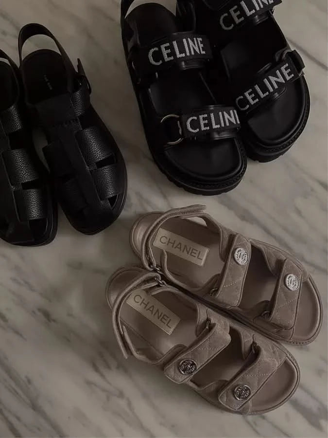 Chanel Grey Suede Quilted Dad Sandals UK 5 EU 38 👠