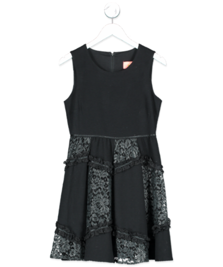 MANOUSH Black Skater Dress With Sparkly Floral Lace Detail UK S