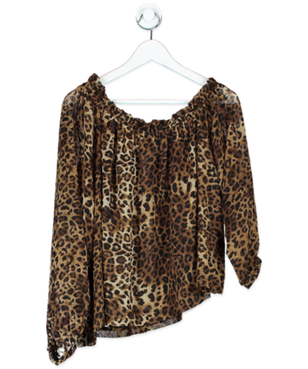 NA-KD Brown Leopard Print Bardot Blouse UK S