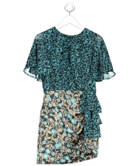 MISA Los Angeles Blue Floral Patterned Ruffled Mini Dress UK XS