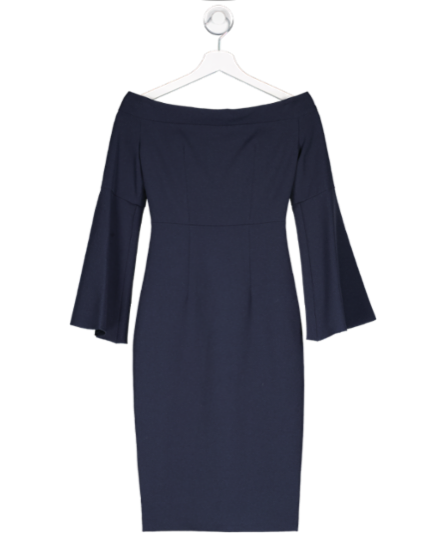 Iris & Ink Blue Off Shoulder Bell Sleeve Crepe Dress UK 4