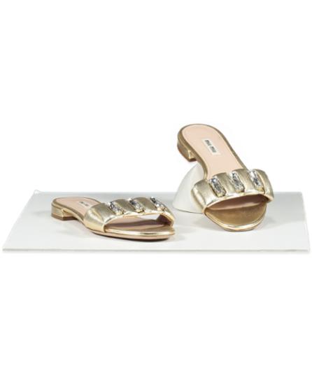 Miu Miu Metallic Gold Oversize Crystal Mordoré Mules UK 4.5 EU 37.5 👠