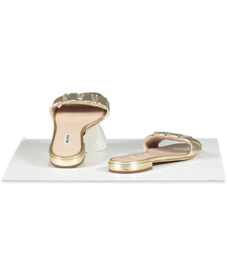 Miu Miu Metallic Gold Oversize Crystal Mordoré Mules UK 4.5 EU 37.5 👠