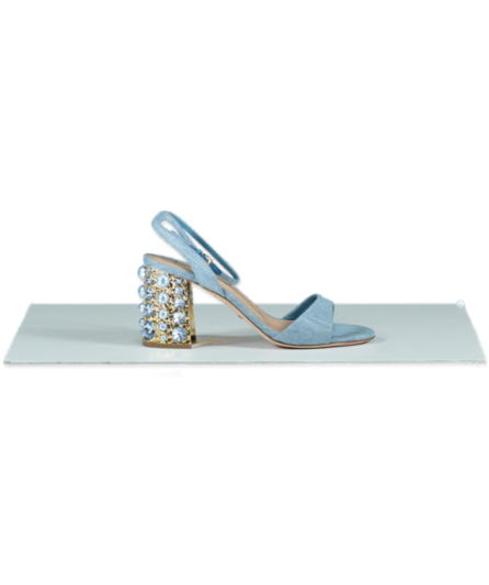 Sebastian Blue Chambray Pearl/crystal Embellished Block Heel Sandals UK 4 EU 37 👠