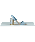 Sebastian Blue Chambray Pearl/crystal Embellished Block Heel Sandals UK 4 EU 37 👠