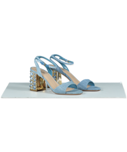 Sebastian Blue Chambray Pearl/crystal Embellished Block Heel Sandals UK 4 EU 37 👠